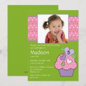 Polka Dot Cupcake Foto 6th Birthday Invitation Kaart (Voorkant / Achterkant)