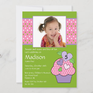Polka Dot Cupcake Foto 6th Birthday Invitation Kaart