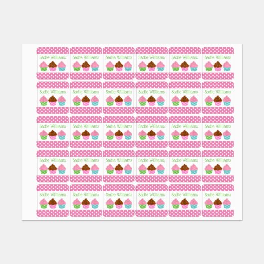 Polka Dot Cupcake gepersonaliseerde kleding labels (Vel)
