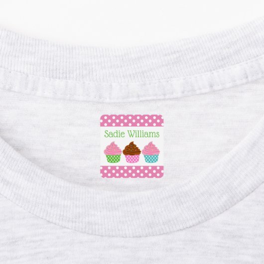 Polka Dot Cupcake gepersonaliseerde kleding labels (Aangebracht)
