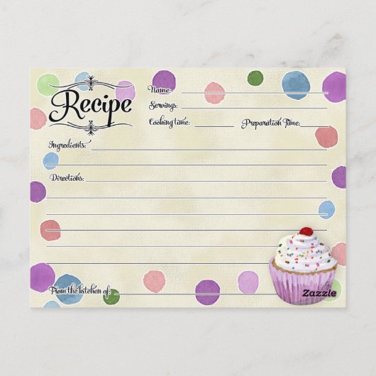 Polka dot Cupcake Retro Recept Kaart Vrijgezellenf (Achterkant)