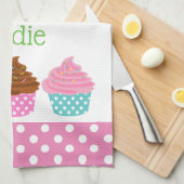 Polka Dot Cupcakes Gepersonaliseerde keukenhanddoe Theedoek (Quarter Fold)