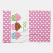 Polka Dot Cupcakes Gepersonaliseerde keukenhanddoe Theedoek (Horizontaal)