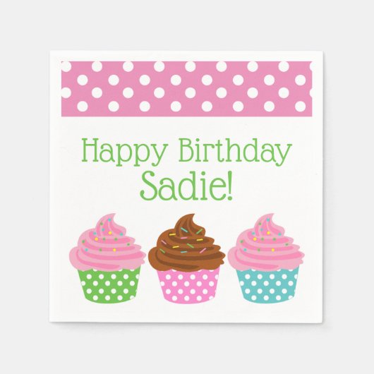 Polka Dot Cupcakes Gepersonaliseerde Party servett Servet (Voorkant)