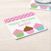 Polka Dot Cupcakes Onderzetters gepersonaliseerd p (Schuin)