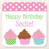 Polka Dot Cupcakes Onderzetters gepersonaliseerd p (Voorkant)