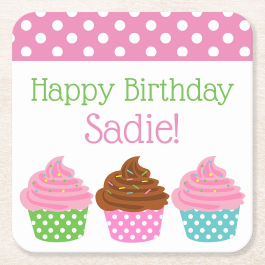 Polka Dot Cupcakes Onderzetters gepersonaliseerd p (Voorkant)