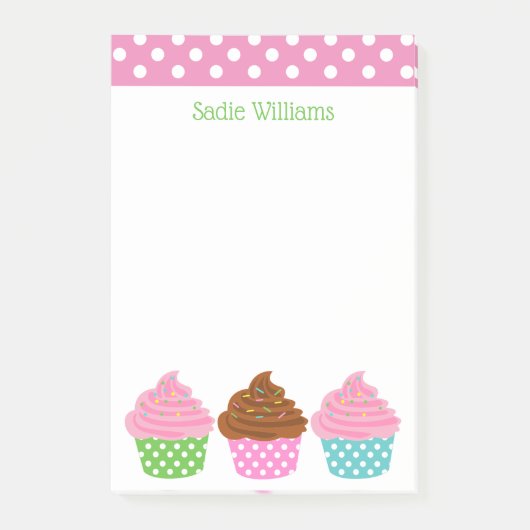 Polka Dot Cupcakes Personalized Post-it Notitieblo Post-it® Notes (Voorkant)