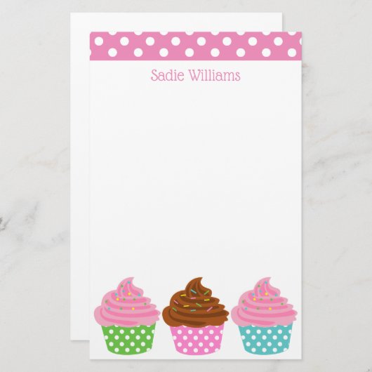 Polka Dot Cupcakes Persoonlijke schrijfbenodigdhed Briefpapier (Voorkant / Achterkant)
