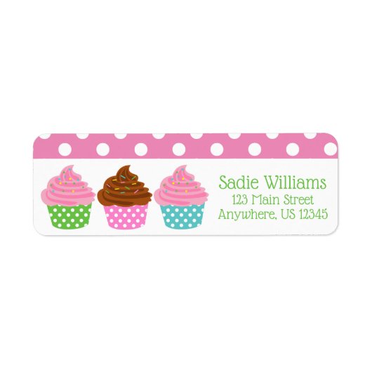Polka Dot Cupcakes Return Address Labels (Voorkant)