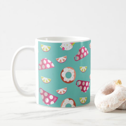 Polka Dot Cups Cakes Donuts Lemons Grapefruits Mok (Met donut)