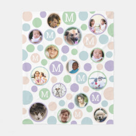 Polka Dot Cute Pastels Monogram 14 Foto Collage Fleece Deken