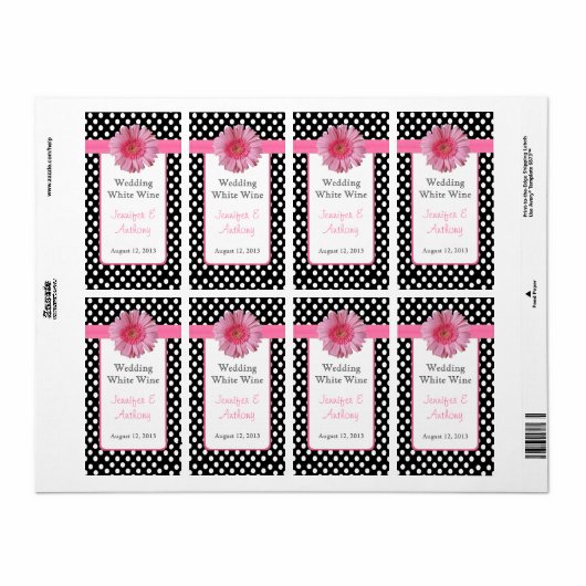 Polka Dot & Daisy Bruiloft Wijn Labels (Full Sheet)