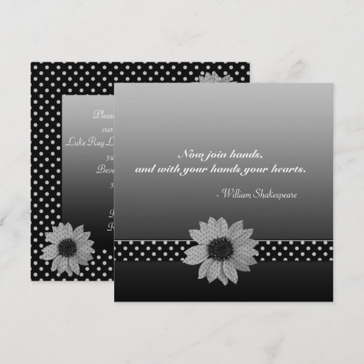 Polka Dot Daisy Gray & Black Wedding Kaart (Voorkant / Achterkant)