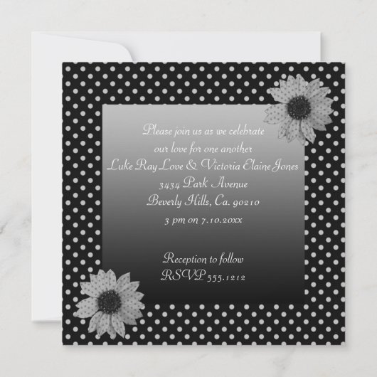 Polka Dot Daisy Gray & Black Wedding Kaart (Achterkant)