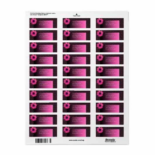 Polka Dot Daisy Roze Bruiloft Etiket (Full Sheet)
