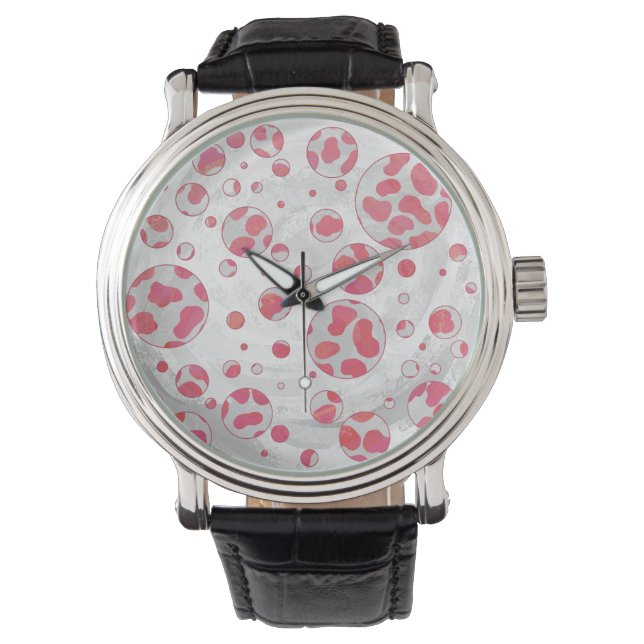 Polka Dot Dalmatian Pink and White Horloge (Voorkant)