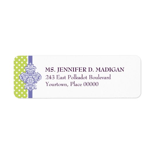 Polka Dot Damask Limoen Paars Return Address Label (Voorkant)