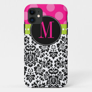 Polka Dot & Damask | Monogram iPhone 11 Hoesje