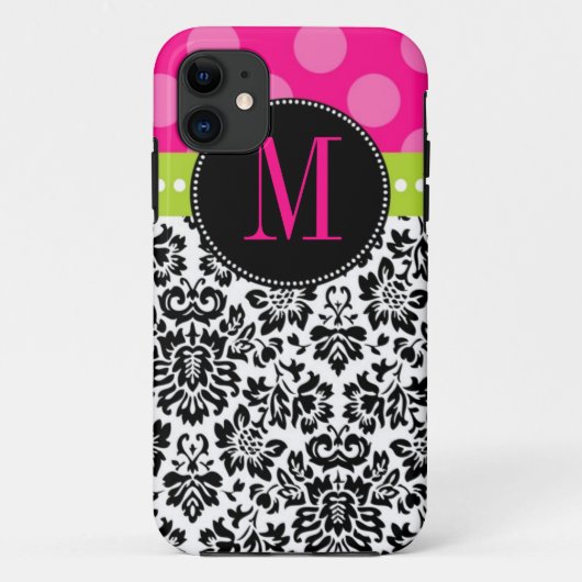 Polka Dot & Damask | Monogram Case-Mate iPhone Case (Achterkant)