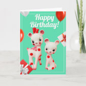  Polka Dot Deer Kitsch Retro Birthday Kaart (Voorkant)