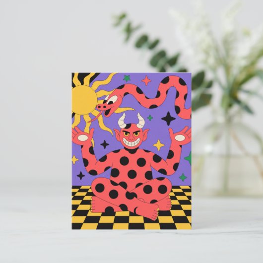 Polka Dot Devil en Snake Checkered Floor Briefkaart (Staand voorkant)