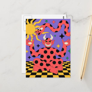 Polka Dot Devil en Snake Checkered Floor Briefkaart