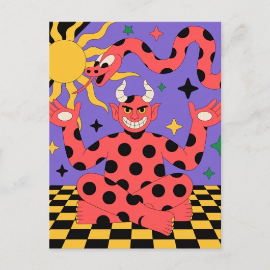 Polka Dot Devil en Snake Checkered Floor Briefkaart (Voorkant)