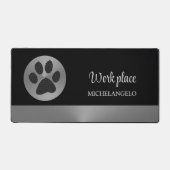 Polka Dot Dog Paw op Silver Pet Grooming Service Bureaumat (Voorkant)
