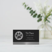 Polka Dot Dog Paw op Silver Pet Grooming Service Visitekaartje (Staand voorkant)