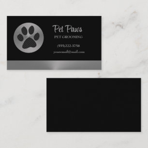 Polka Dot Dog Paw op Silver Pet Grooming Service Visitekaartje