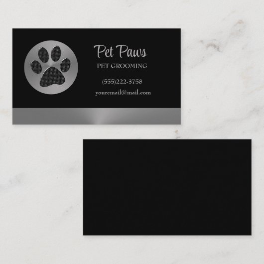 Polka Dot Dog Paw op Silver Pet Grooming Service Visitekaartje (Voorkant / Achterkant)