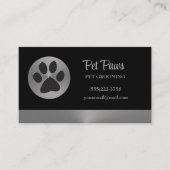 Polka Dot Dog Paw op Silver Pet Grooming Service Visitekaartje (Voorkant)