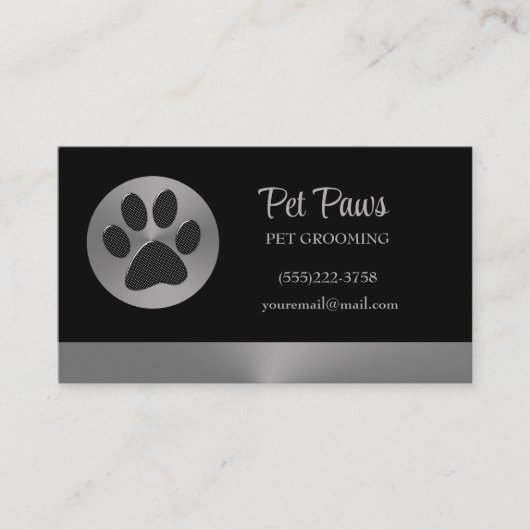 Polka Dot Dog Paw op Silver Pet Grooming Service Visitekaartje (Voorkant)