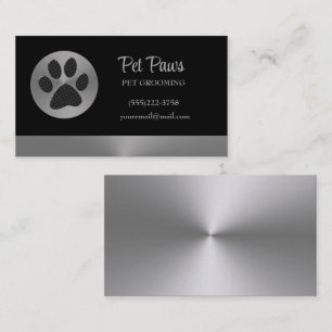 Polka Dot Dog Paw op Silver Pet Grooming Service Visitekaartje