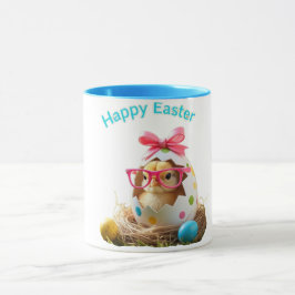 Polka Dot Egg Chick met bril Happy Easter Mok