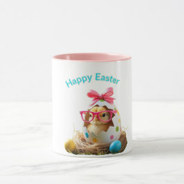 Polka Dot Egg Chick met bril Happy Easter Mok