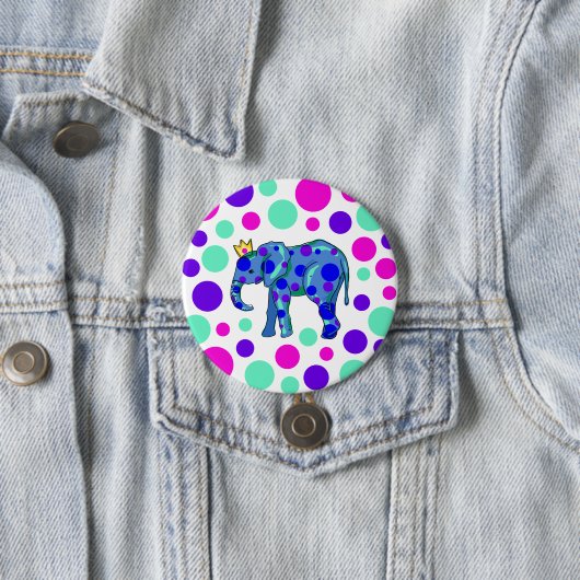 Polka Dot Elephant Pin-On Button (In situ)