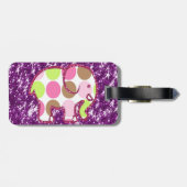 Polka Dot Elephant Sparkly Paars Girly Gifts Bagagelabel (Achterkant horizontaal)