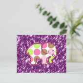 Polka Dot Elephant Sparkly Paars Girly Gifts Briefkaart (Staand voorkant)