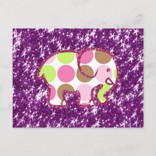 Polka Dot Elephant Sparkly Paars Girly Gifts Briefkaart