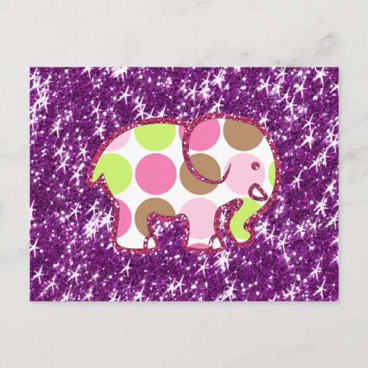 Polka Dot Elephant Sparkly Paars Girly Gifts Briefkaart (Voorkant)
