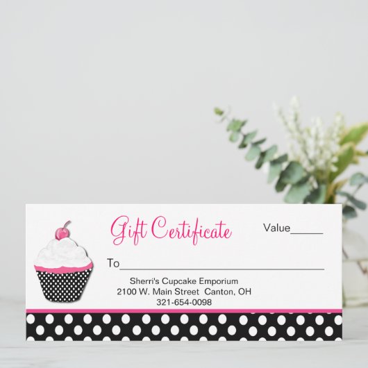 Polka Dot en Cupcake Business Cadeft Certificate (Staand voorkant)