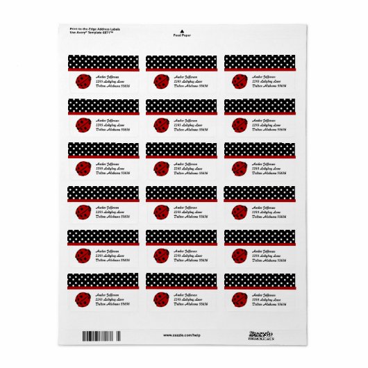 Polka Dot en Lady Bug Adresetiketten Etiket (Full Sheet)