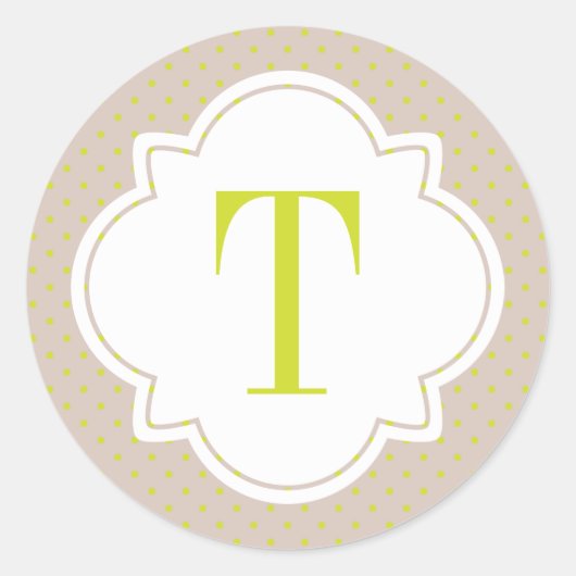 Polka Dot en Quatrefoil Single Letter Monogram Ronde Sticker (Voorkant)