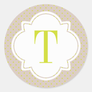 Polka Dot en Quatrefoil Single Letter Monogram Ronde Sticker
