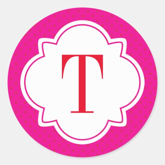 Polka Dot en Quatrefoil Single Letter Monogram Ronde Sticker (Voorkant)