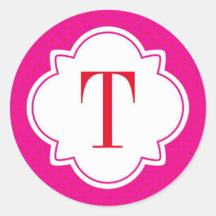 Polka Dot en Quatrefoil Single Letter Monogram Ronde Sticker