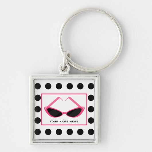Polka Dot en Retro Roze zonnebrillen Sleutelhanger (Voorkant)