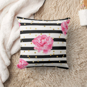 Polka dot en roze bloemmotief kussen
